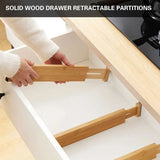 4PCS Bamboo Drawer Retractable Partitions Durable for Home Kitchen - 45-Degree Angle
