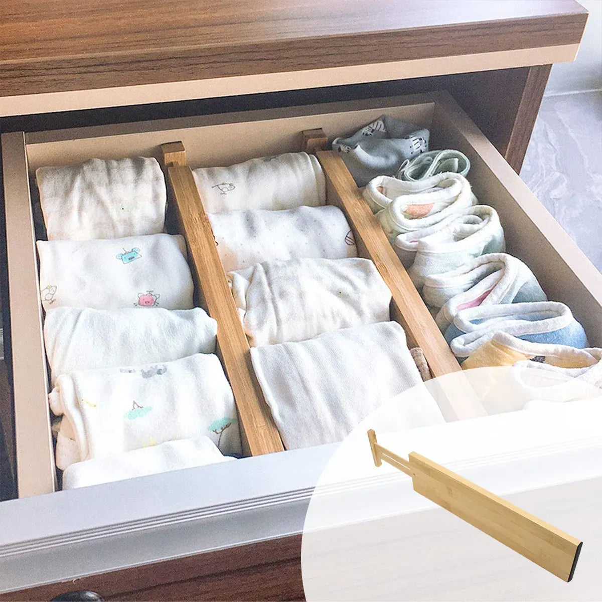 4PCS Bamboo Drawer Retractable Partitions Durable for Home Kitchen