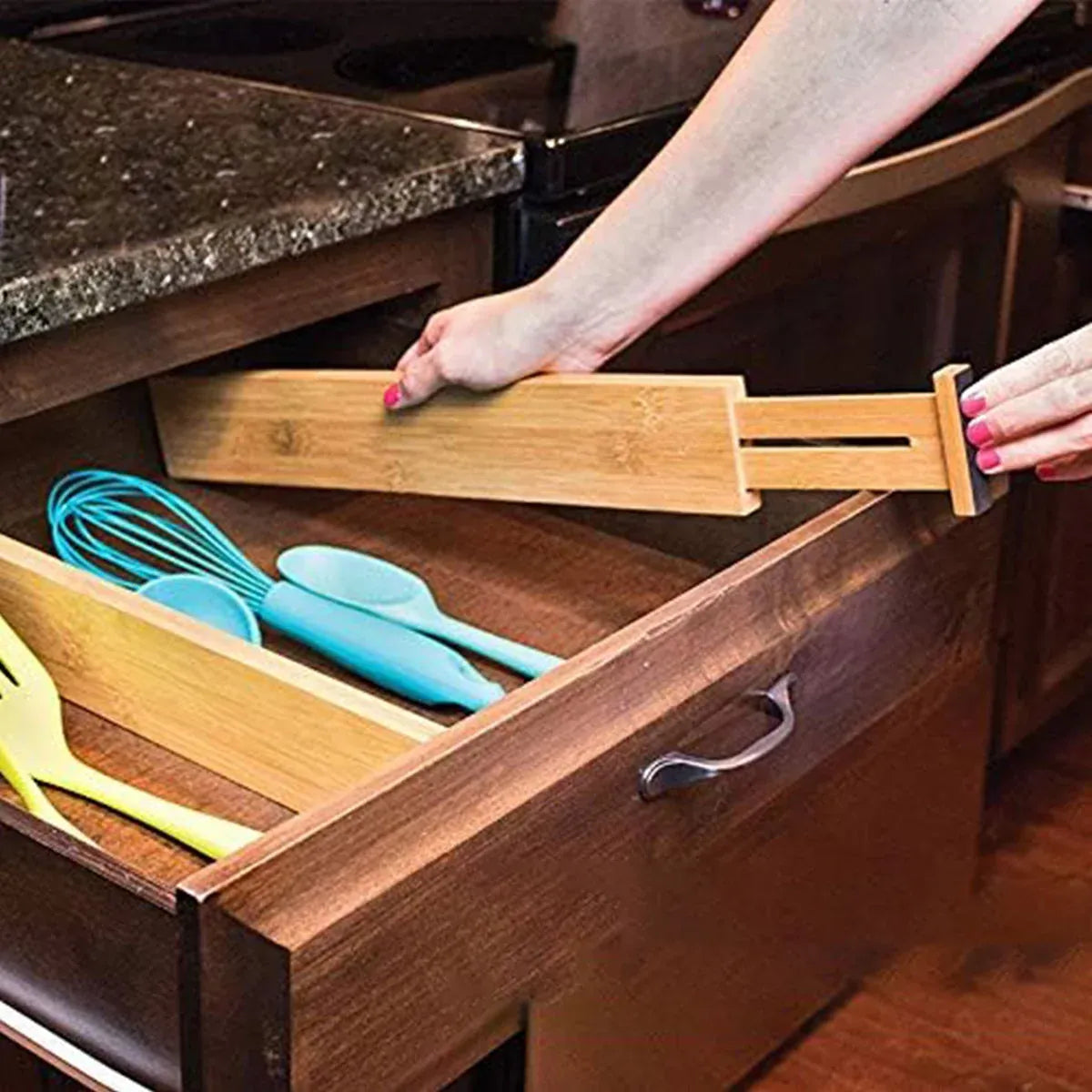 4PCS Bamboo Drawer Retractable Partitions Durable for Home Kitchen