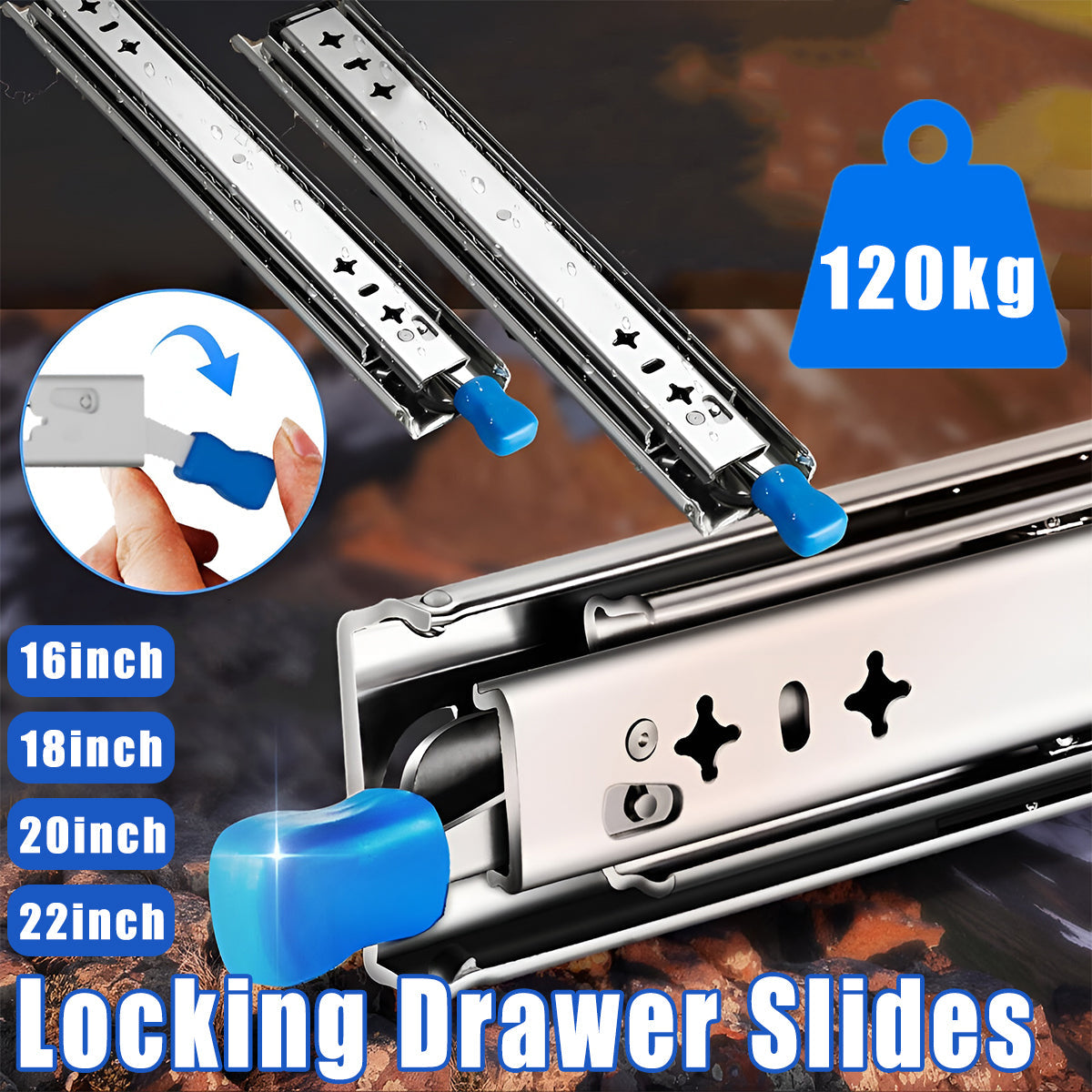 1 Pair Locking Drawer Slides Heavy Duty 120kg Runners Trailer 16 18 20 22 Inch - 20inch/500mm