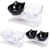 Double Cat Dog Bowl Elevated Pet Feeder Stand Raised Food Water Feeding Dish - Black+Black