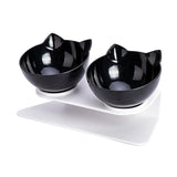 Double Cat Dog Bowl Elevated Pet Feeder Stand Raised Food Water Feeding Dish - Black+Black