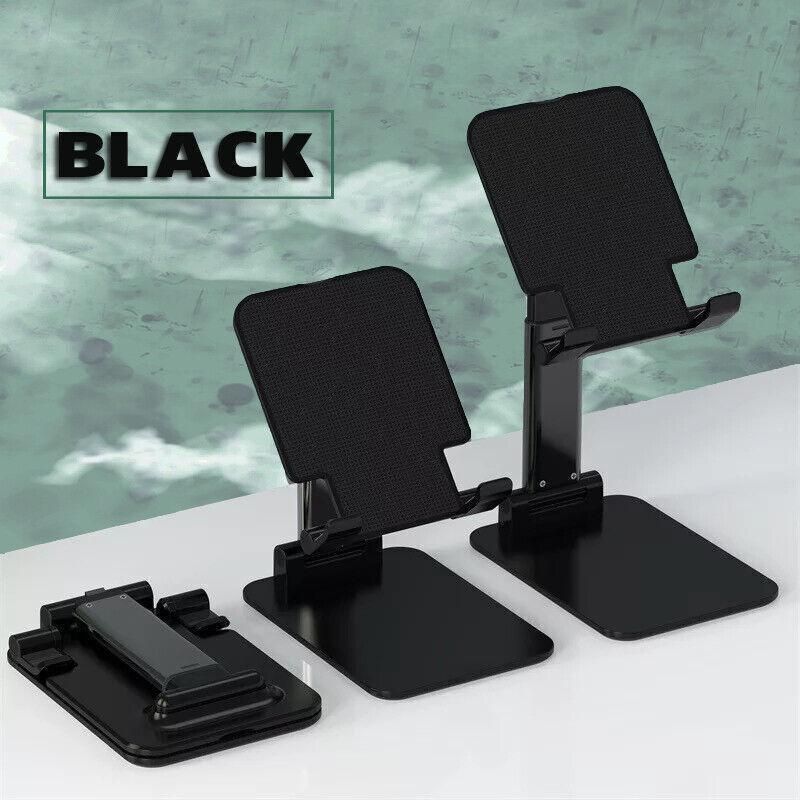 Foldable Adjustable Universal Desk Stand Holder For Mobile Phone Tablet Portable - Black