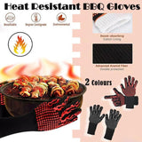 2X Heat Proof Resistant Oven Bbq Gloves 35Cm Kitchen Cooking Silicone Mitt New - Black - Front View