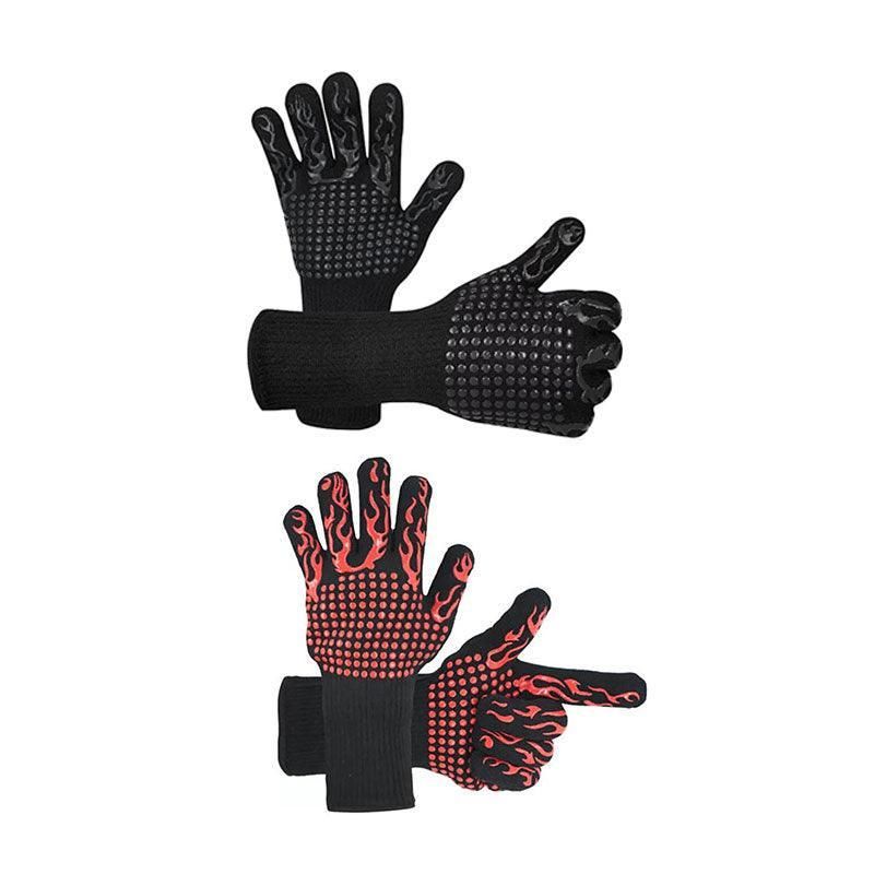 2X Heat Proof Resistant Oven Bbq Gloves 35Cm Kitchen Cooking Silicone Mitt New - Black