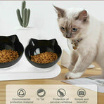 Double Cat Dog Bowl Elevated Pet Feeder Stand Raised Food Water Feeding Dish - Black+Transparency