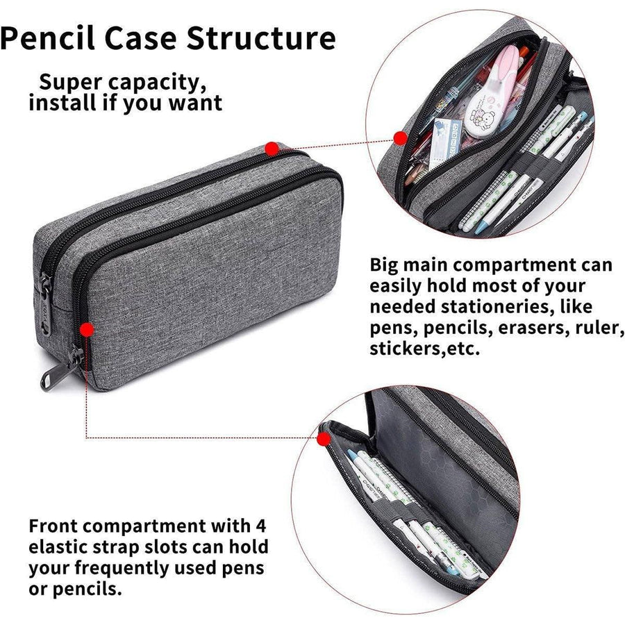 Large Capacity Pencil Case Double Layer for Primary School Students Creative Bag - Black