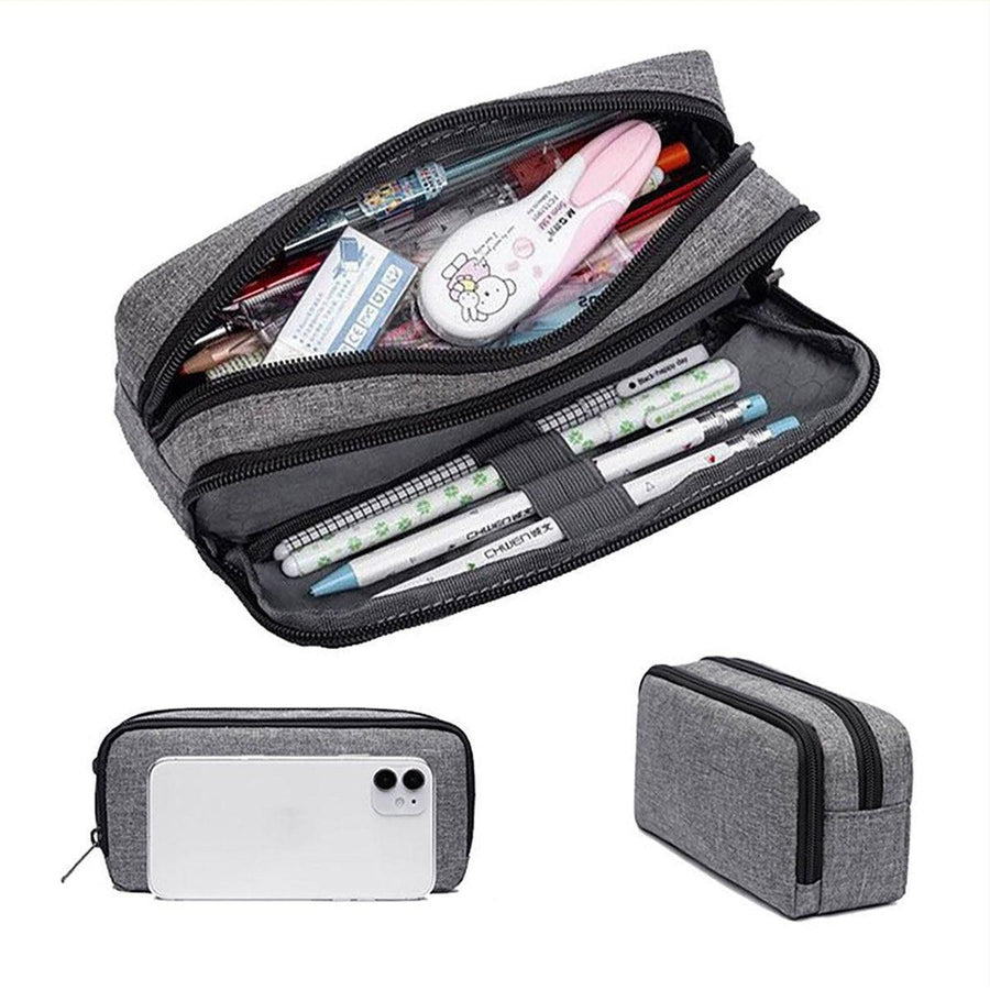 Large Capacity Pencil Case Double Layer for Primary School Students Creative Bag - Black