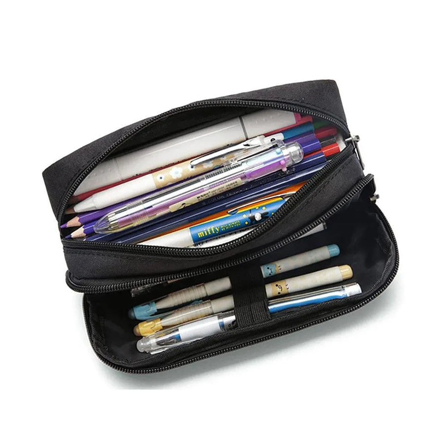 Large Capacity Pencil Case Double Layer for Primary School Students Creative Bag - Black