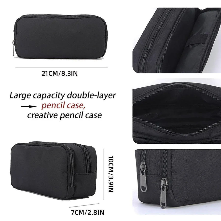 Large Capacity Pencil Case Double Layer for Primary School Students Creative Bag - Grey