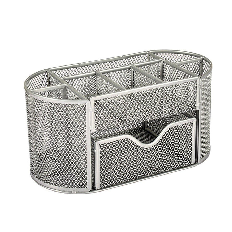 Creative Metal Desktop Pen Holder Multi-function Storage Box Organizer Rack - Black