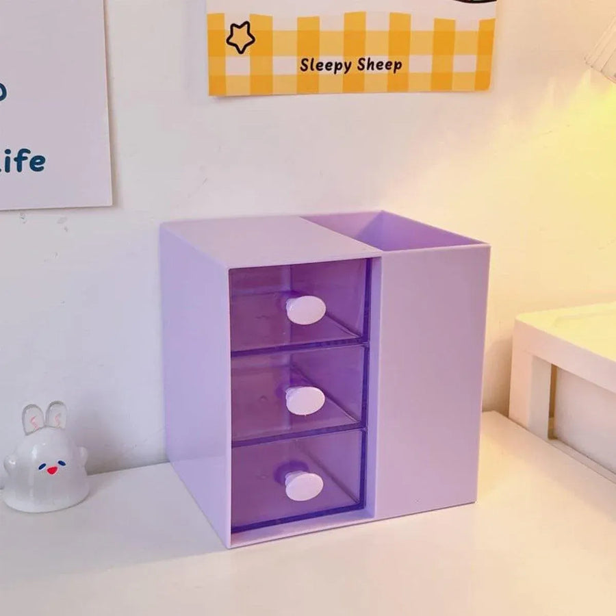 2IN1 Pumping Pen Container Storage Box Cosmetic Drawer Office Organizer Box