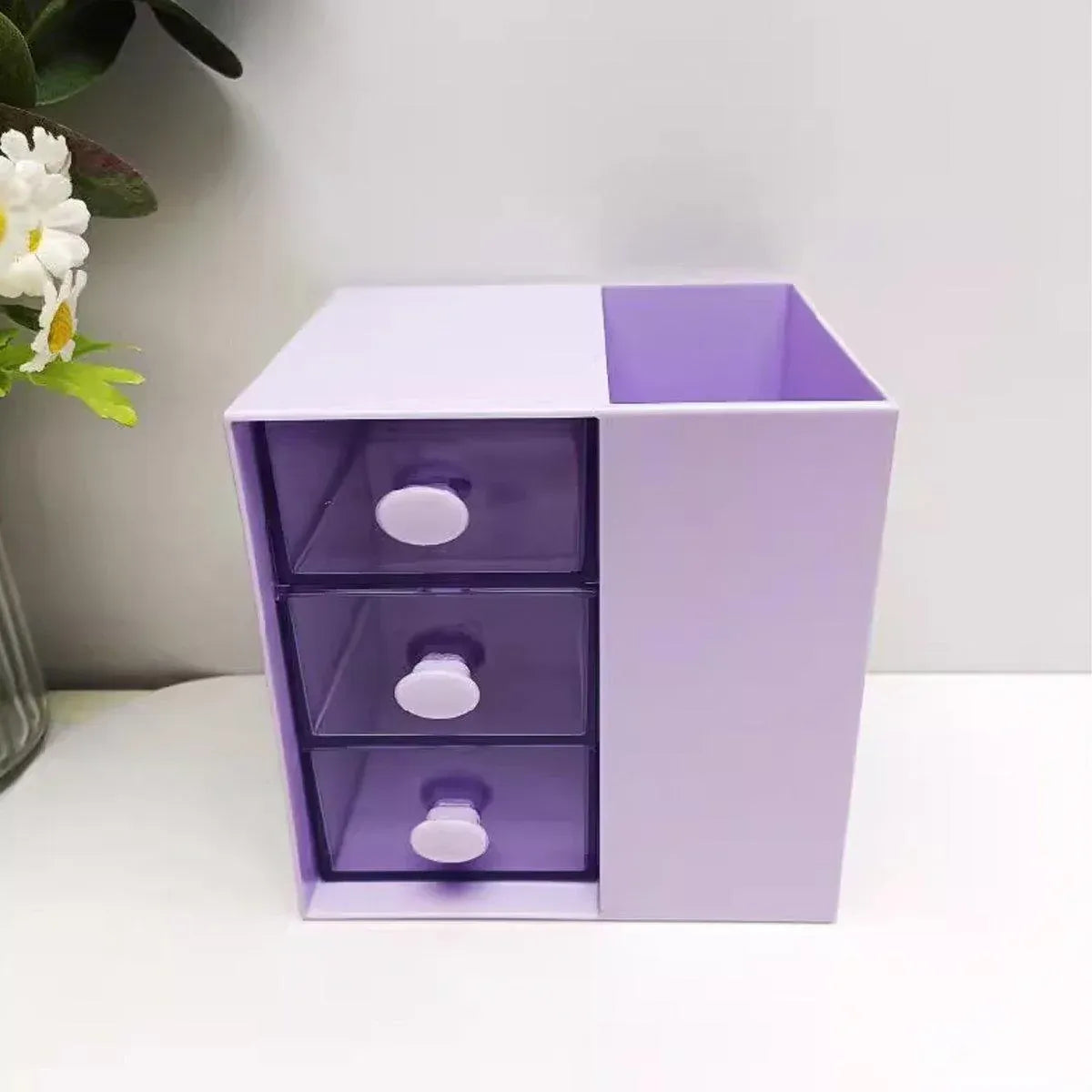 2IN1 Pumping Pen Container Storage Box Cosmetic Drawer Office Organizer Box