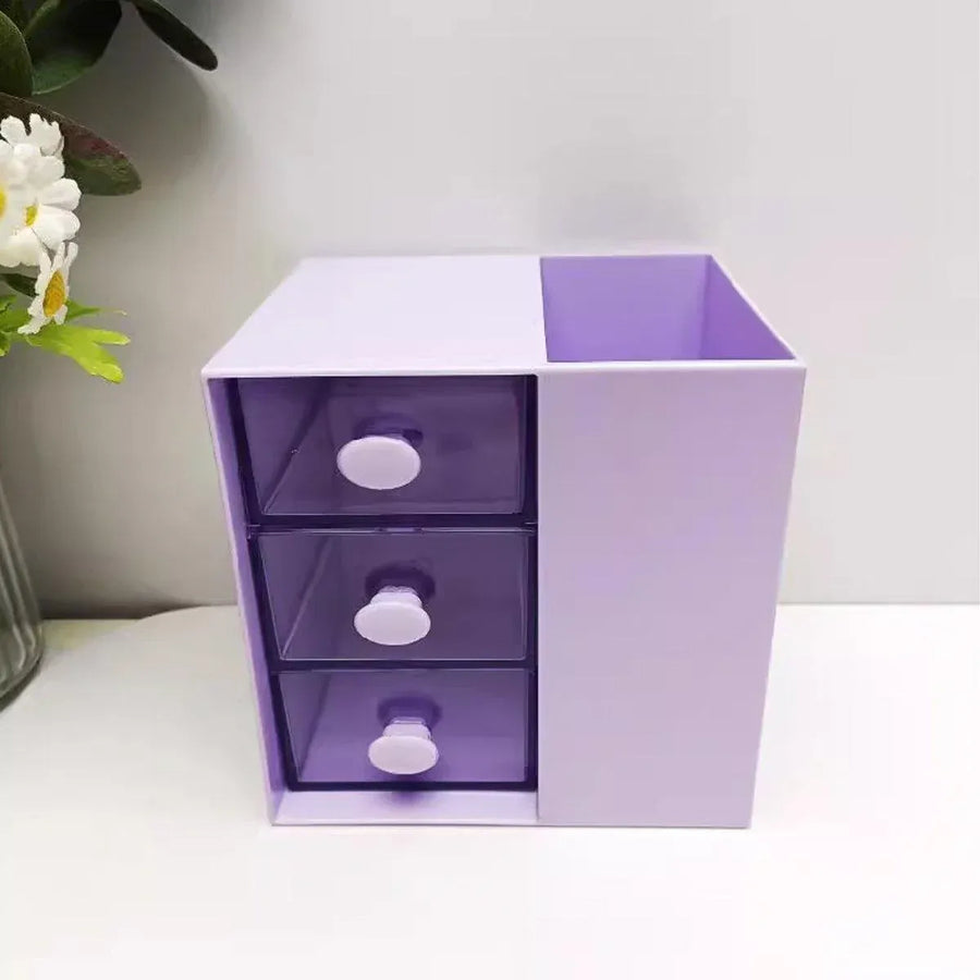 2IN1 Pumping Pen Container Storage Box Cosmetic Drawer Office Organizer Box