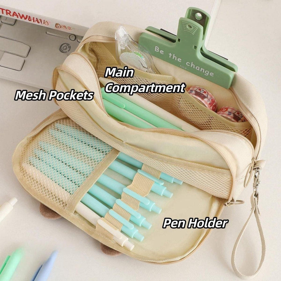 Multifunction Pencil Case For Boys Girls Embroidered Large Capacity Pencil Case - Black