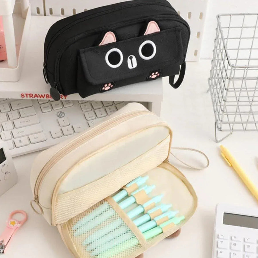 Multifunction Pencil Case For Boys Girls Embroidered Large Capacity Pencil Case - Black