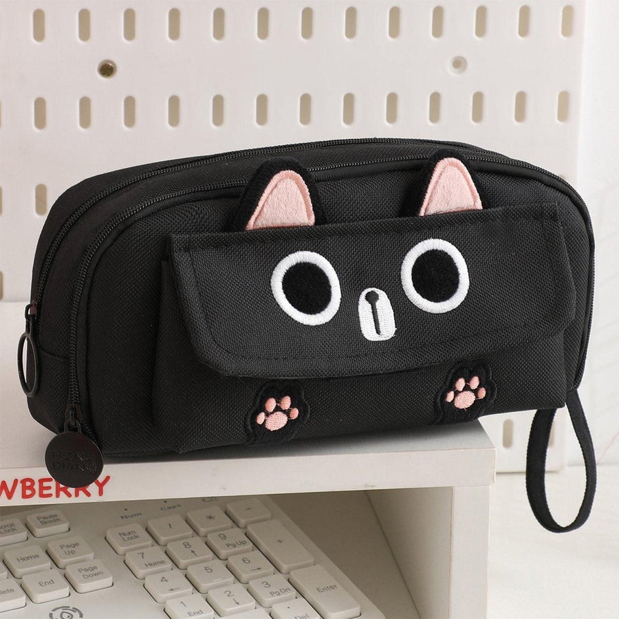 Multifunction Pencil Case For Boys Girls Embroidered Large Capacity Pencil Case - Black