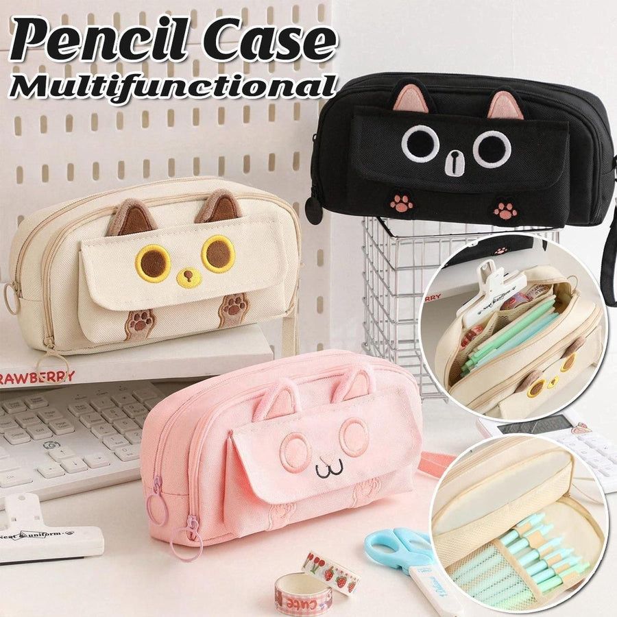 Multifunction Pencil Case For Boys Girls Embroidered Large Capacity Pencil Case - Pink