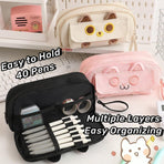 Multifunction Pencil Case For Boys Girls Embroidered Large Capacity Pencil Case - Pink