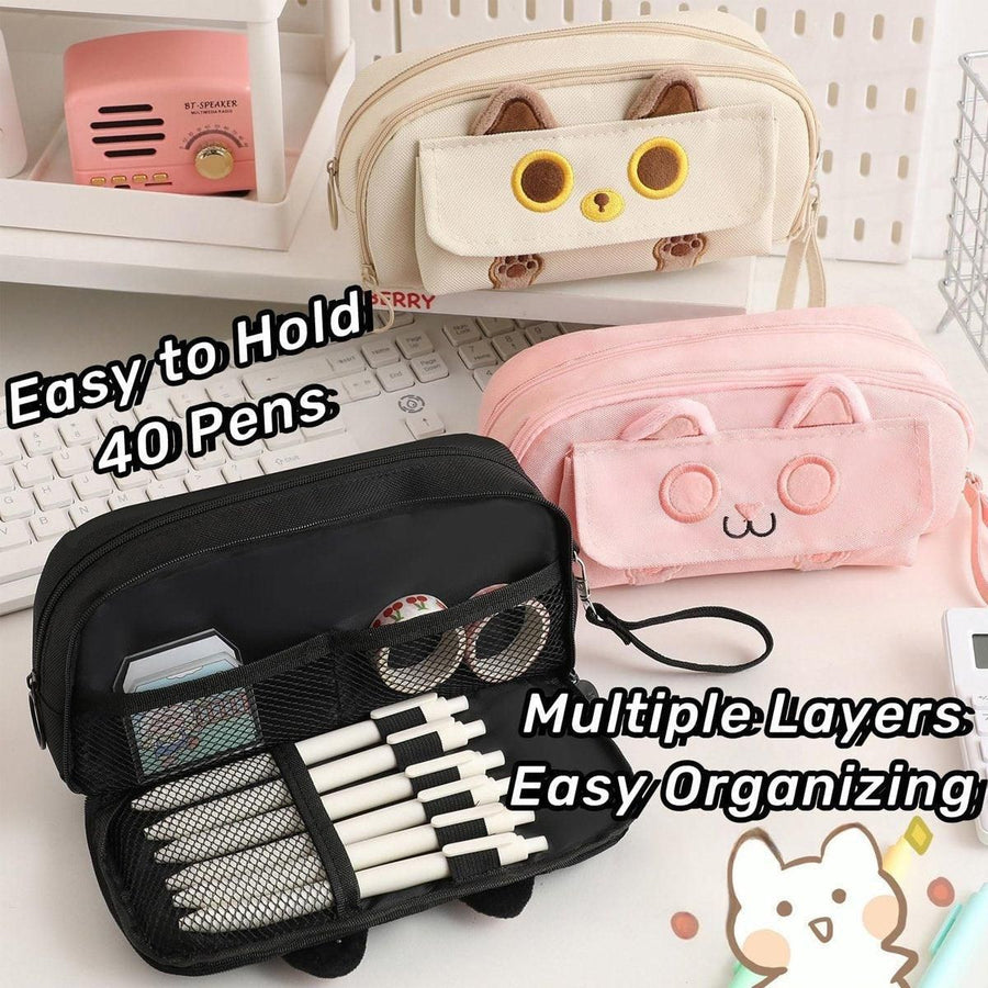 Multifunction Pencil Case For Boys Girls Embroidered Large Capacity Pencil Case - Pink