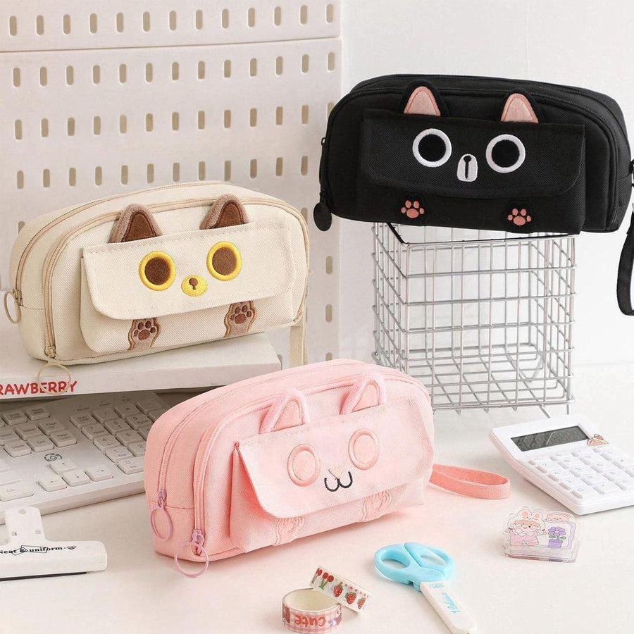 Multifunction Pencil Case For Boys Girls Embroidered Large Capacity Pencil Case - Pink
