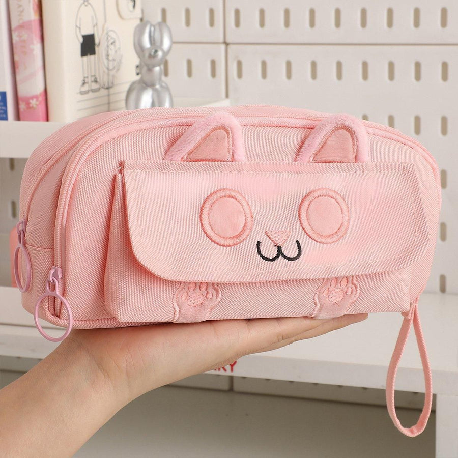 Multifunction Pencil Case For Boys Girls Embroidered Large Capacity Pencil Case - Pink