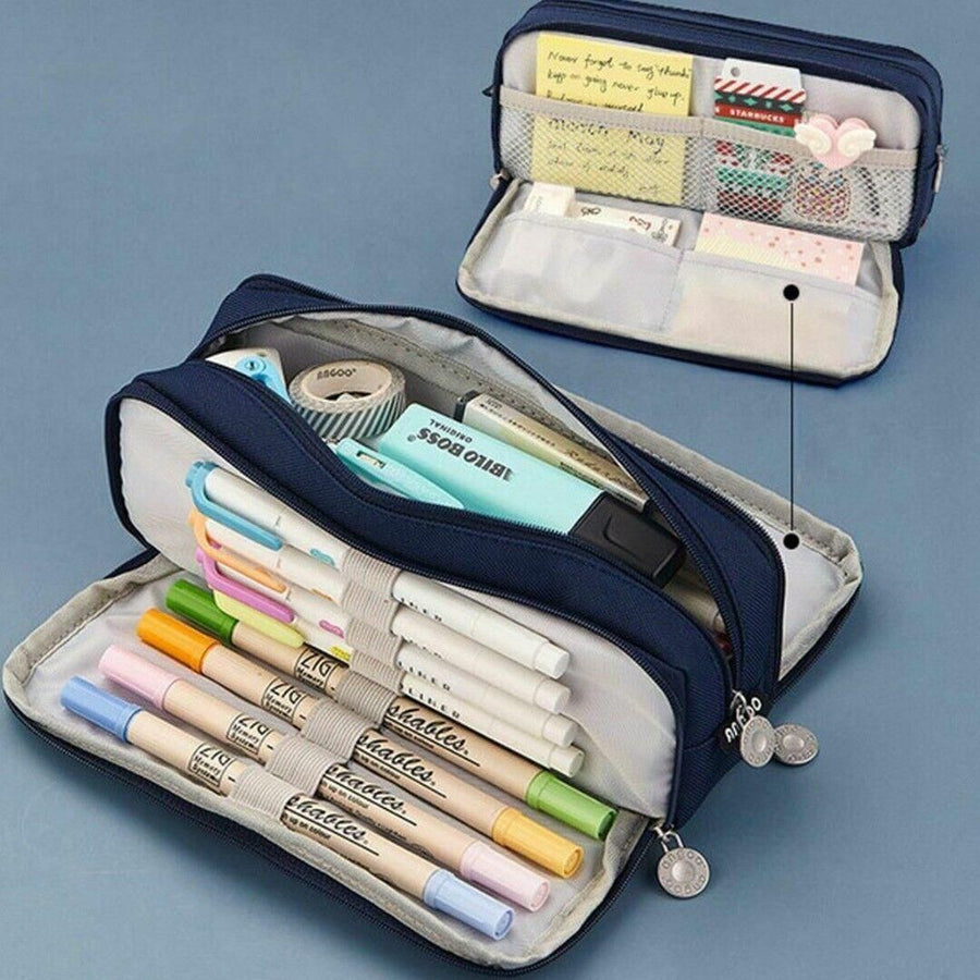 Zipper Pencil Case Large Capacity Storage Bag School Stationery Makeup Organizer - Dark Grey