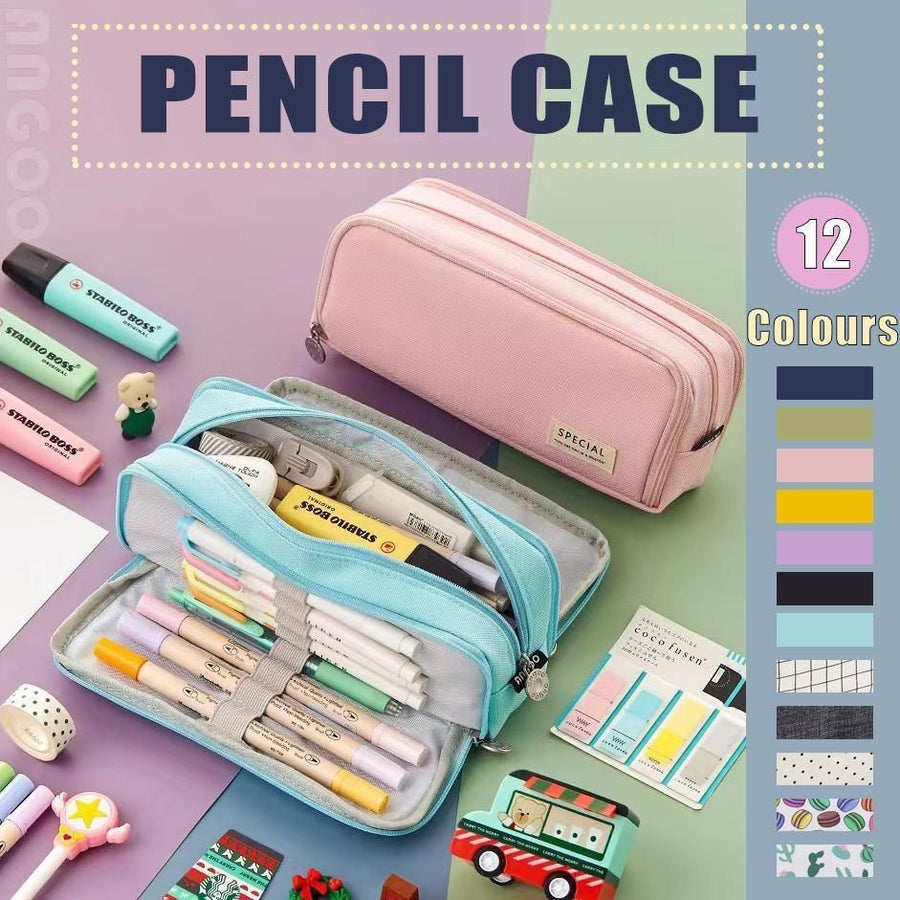 Zipper Pencil Case Large Capacity Storage Bag School Stationery Makeup Organizer - Black