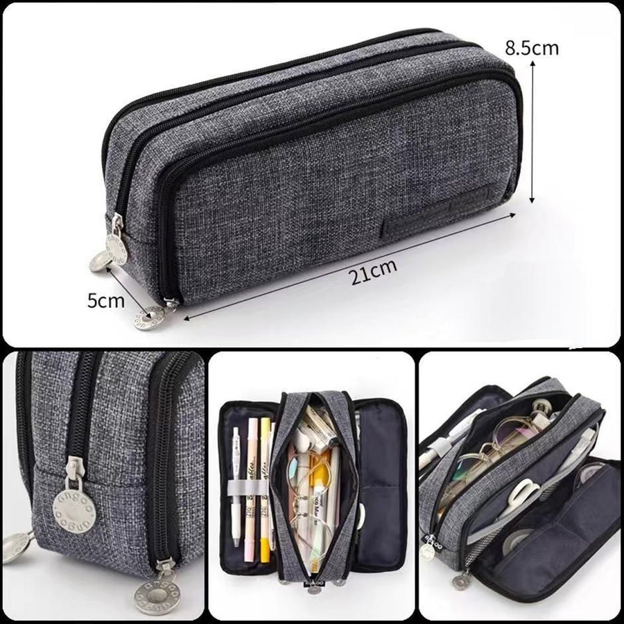 Zipper Pencil Case Large Capacity Storage Bag School Stationery Makeup Organizer - Black