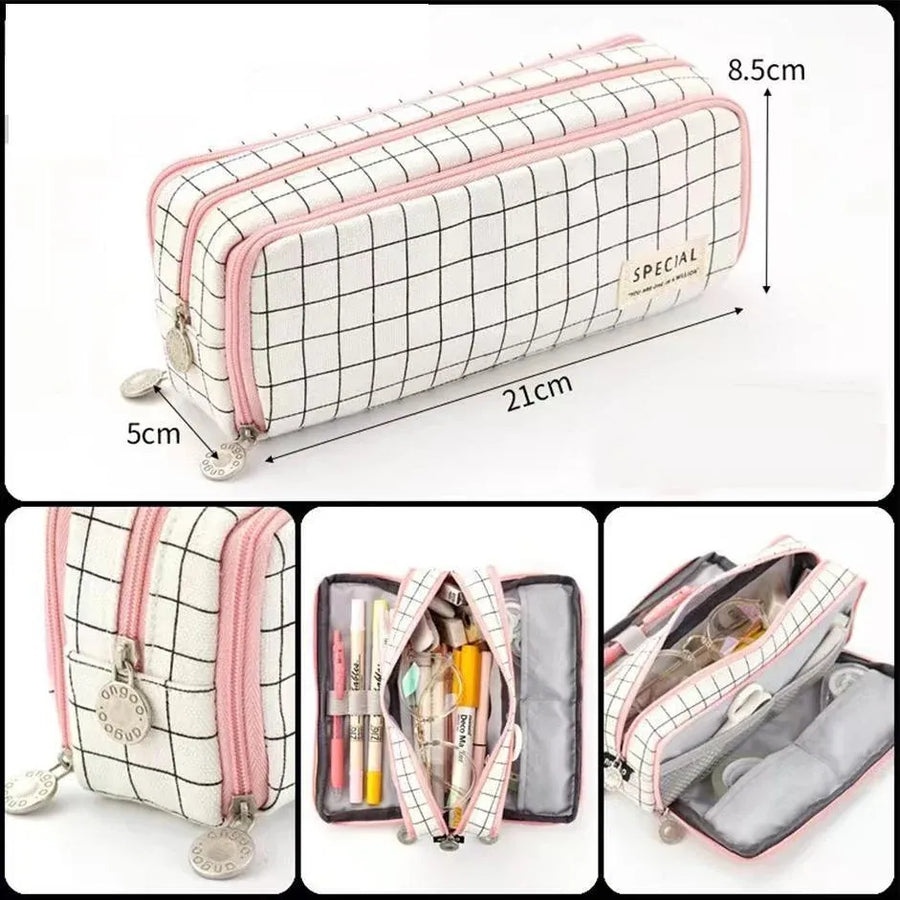 Zipper Pencil Case Large Capacity Storage Bag School Stationery Makeup Organizer - Black