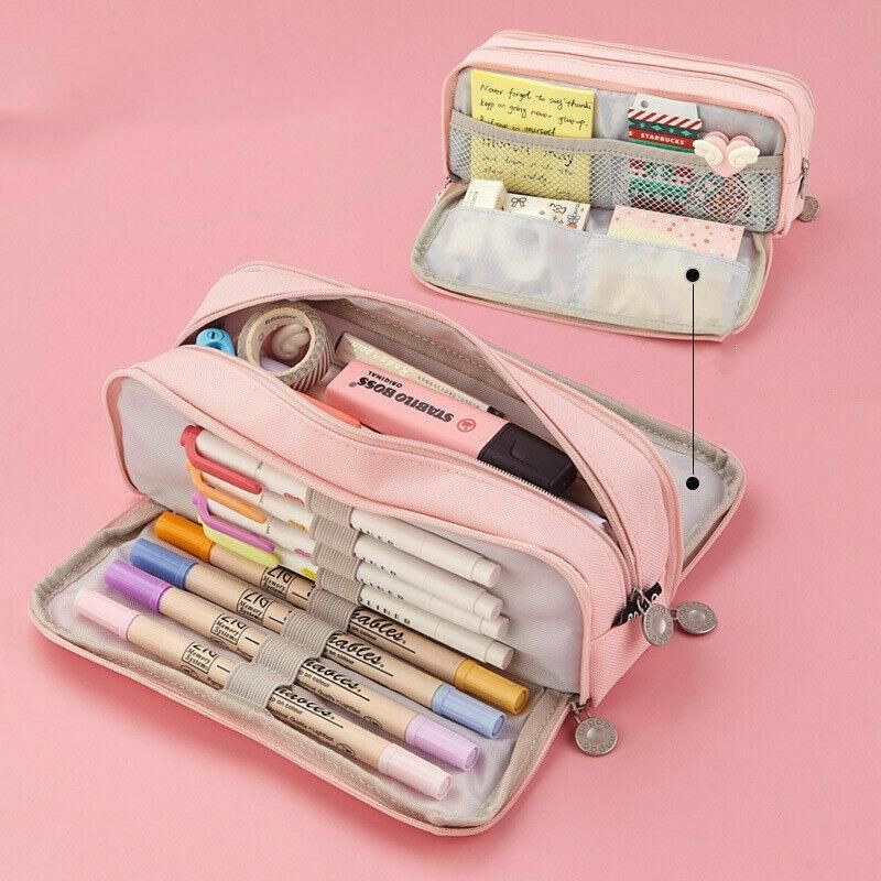 Zipper Pencil Case Large Capacity Storage Bag School Stationery Makeup Organizer - Blue