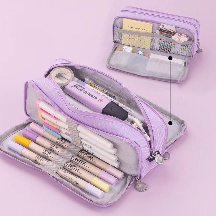 Zipper Pencil Case Large Capacity Storage Bag School Stationery Makeup Organizer - Cactus