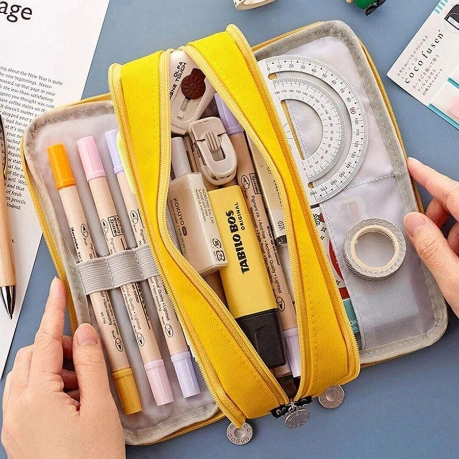 Zipper Pencil Case Large Capacity Storage Bag School Stationery Makeup Organizer - Cactus