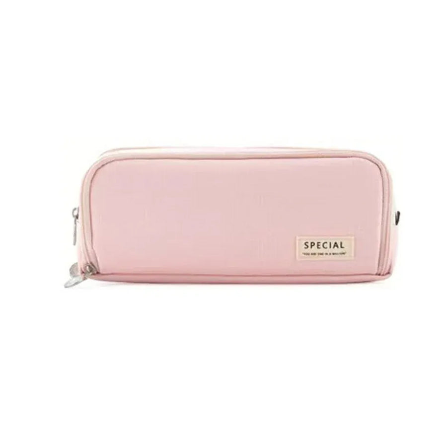 Zipper Pencil Case Large Capacity Storage Bag School Stationery Makeup Organizer - Pink