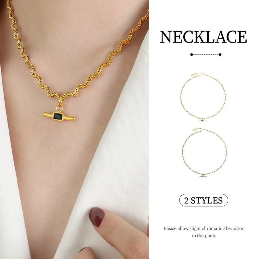 Vintage Retro Style Curved Chain Necklace for Women Fashion Jewelry Accessory - Black