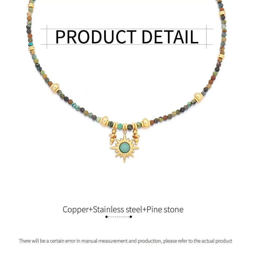 Vintage Colourful Beaded Necklace for Women with Turquoise Sun Pendant Fashion