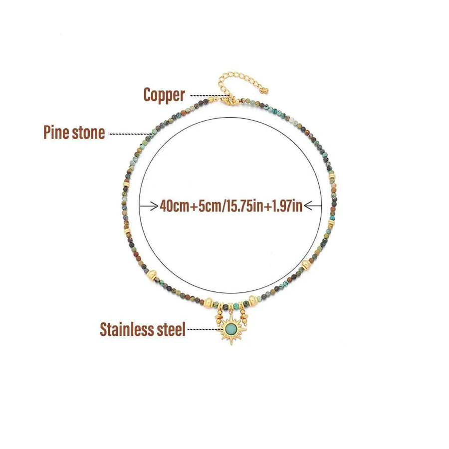 Vintage Colourful Beaded Necklace for Women with Turquoise Sun Pendant Fashion