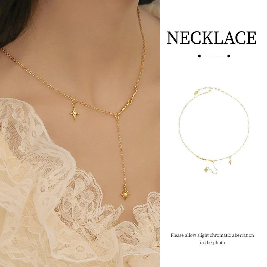 Vintage Star Pendant Octet Clavicle Chain Necklace Elegant Women Accessory