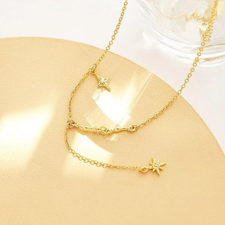 Vintage Star Pendant Octet Clavicle Chain Necklace Elegant Women Accessory
