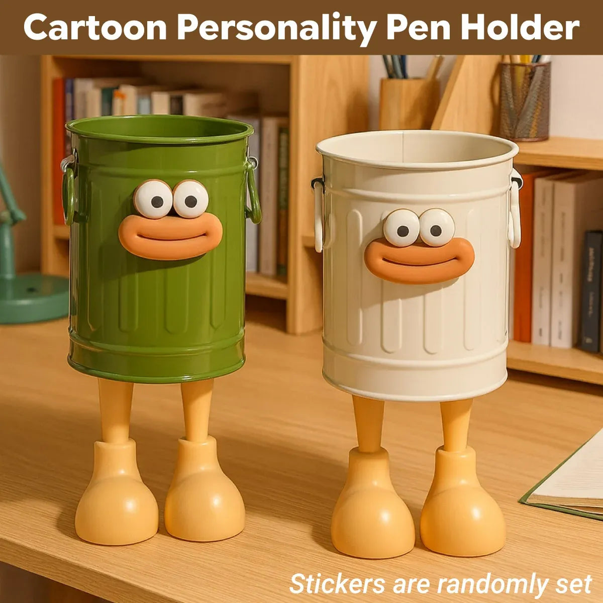 Cartoon Character Pen Holder with Handle for Desk Decor and Storage