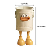 Cartoon Character Pen Holder with Handle for Desk Decor and Storage - Top-Down View