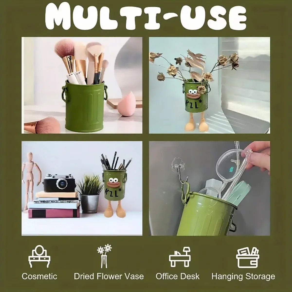 Cartoon Character Pen Holder with Handle for Desk Decor and Storage