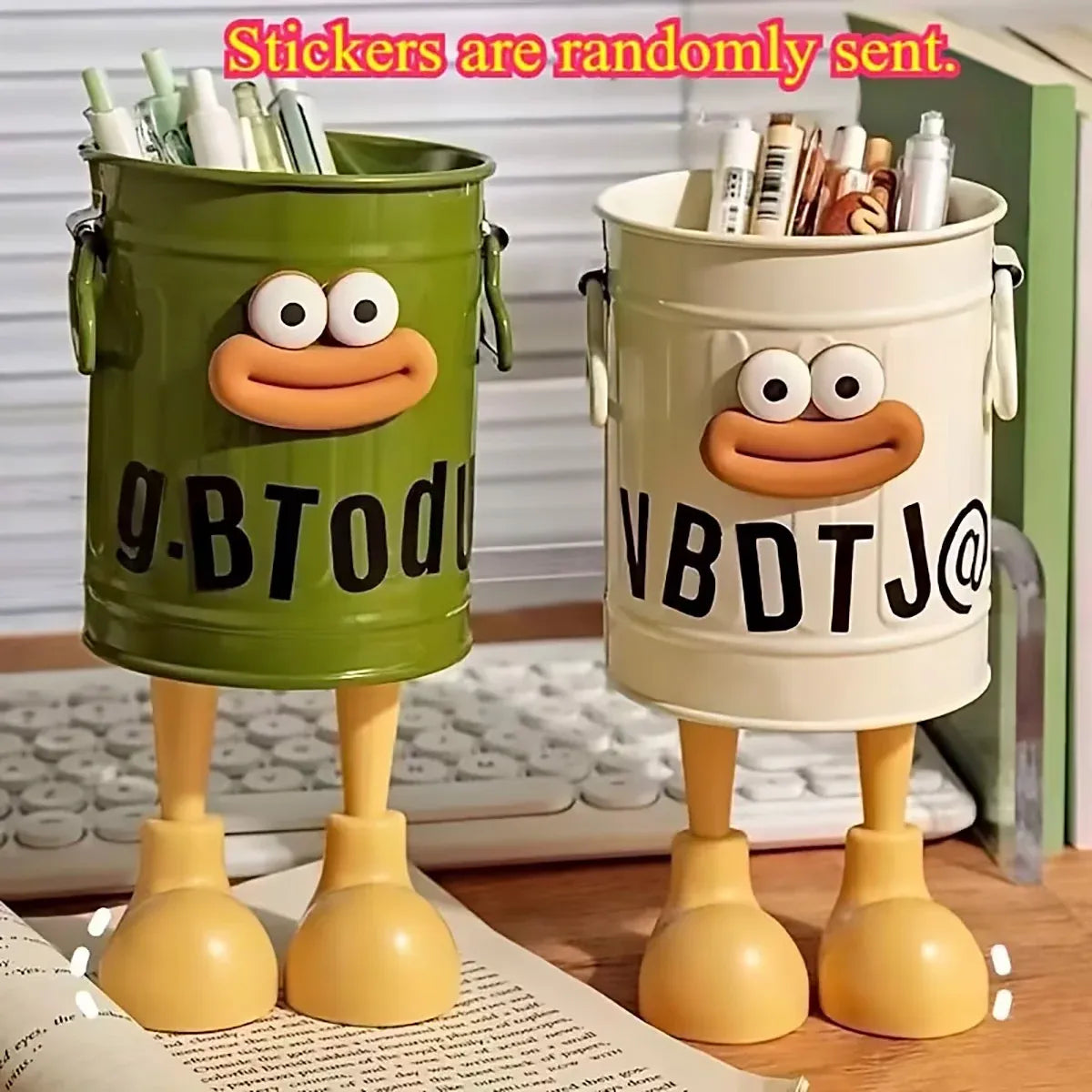 Cartoon Character Pen Holder with Handle for Desk Decor and Storage