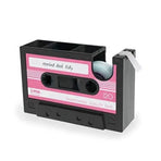 Retro Cassette Tape Style Pen Holder with Tape Dispenser Desktop Organizer - Pink