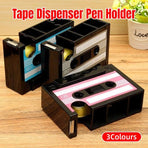 Retro Cassette Tape Style Pen Holder with Tape Dispenser Desktop Organizer - Pink