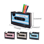 Retro Cassette Tape Style Pen Holder with Tape Dispenser Desktop Organizer - Pink