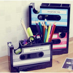 Retro Cassette Tape Style Pen Holder with Tape Dispenser Desktop Organizer - Pink