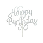 Happy Birthday Cake Topper Colour Printed Acrylic Party Decorations - Silver-Happy Birthday