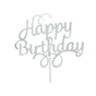 Happy Birthday Cake Topper Colour Printed Acrylic Party Decorations - Silver-Happy Birthday