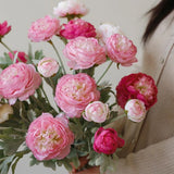 5pcs Artificial Peony Silk Flowers Bouquet Decor Faux Floral Arrangements - Purple Red - 45-Degree Angle